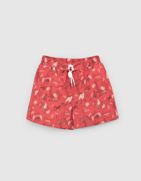 Short de bain rouge imprimé surf-rock garçon - IKKS