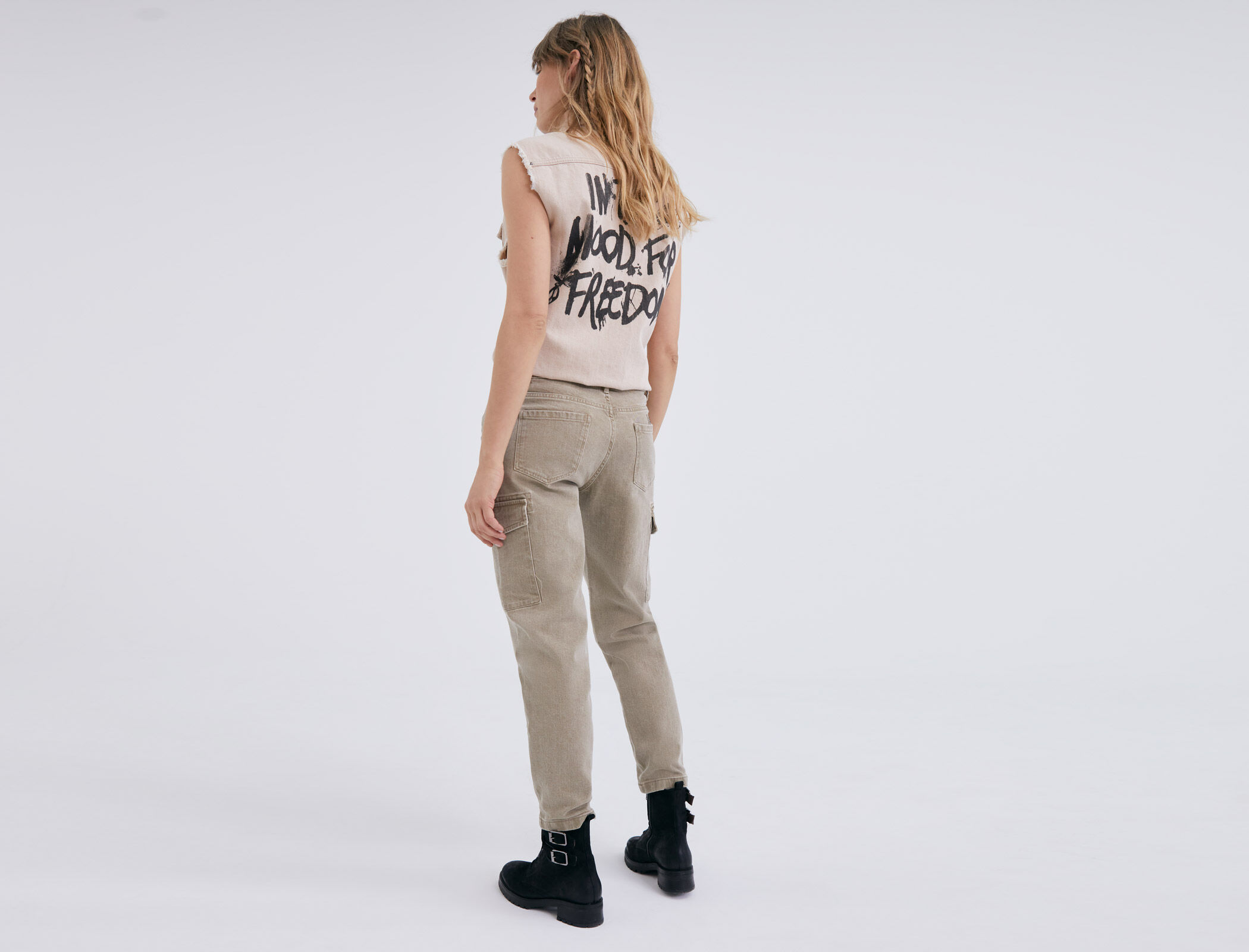 Pantalon battle cropped Terra denim kaki stone femme