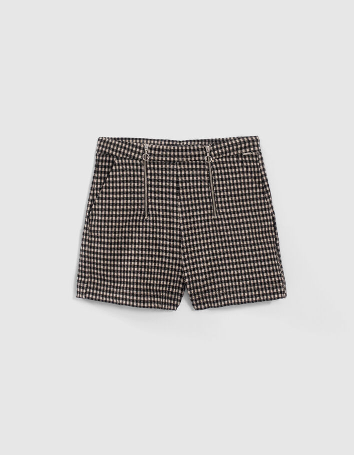 Girls’ black and beige houndstooth motif shorts-1