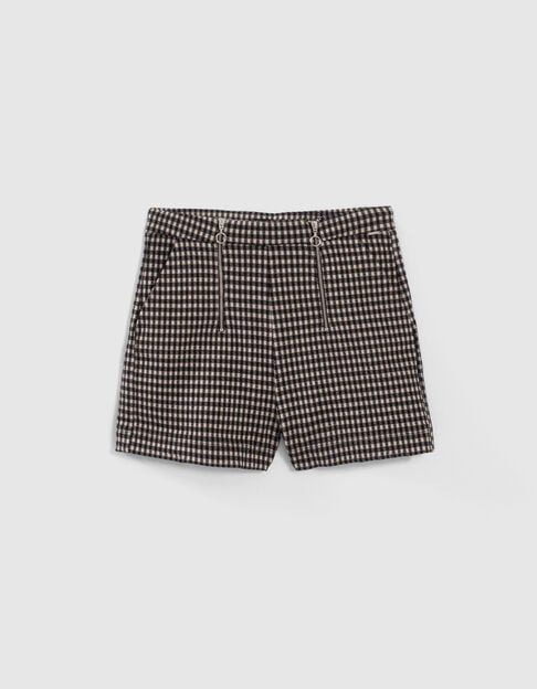 Girls’ black and beige houndstooth motif shorts