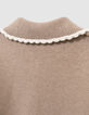 Cardigan beige tricot manches côtelées fille-8