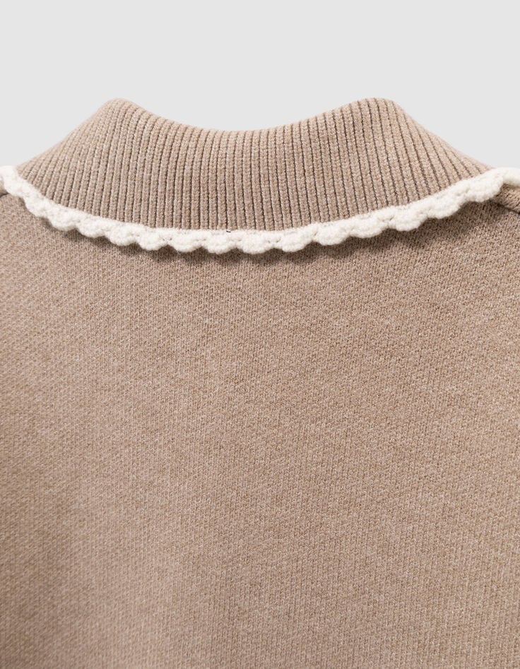 Cardigan beige tricot manches côtelées fille-8 Cardigan beige tricot manches côtelées fille-8