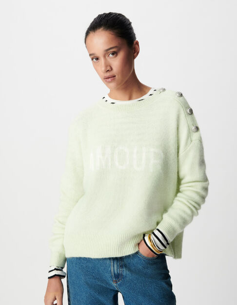 Pull alpaga m&eacute;lang&eacute; vert &agrave; message Femme - IKKS