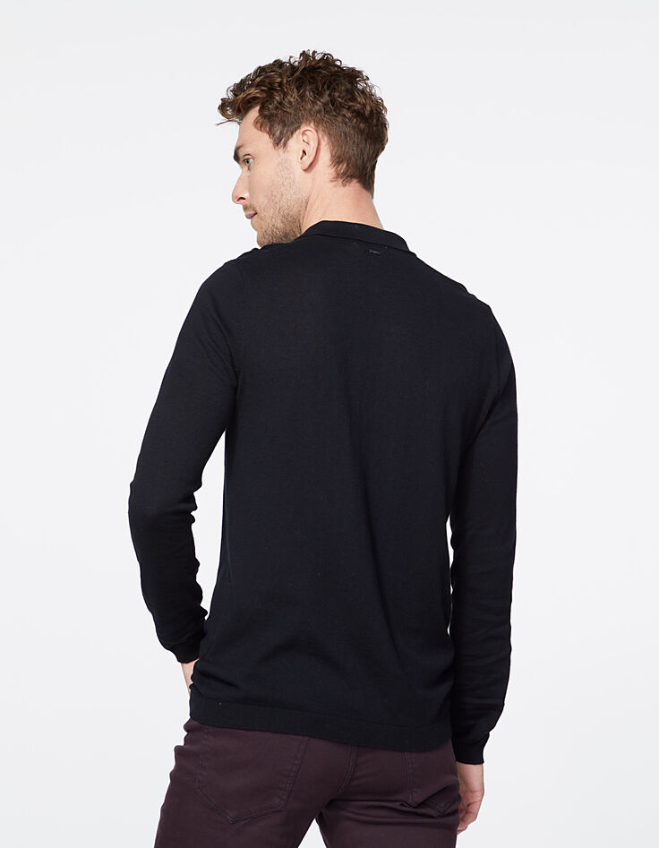 Men’s black knit long sleeve polo shirt-4