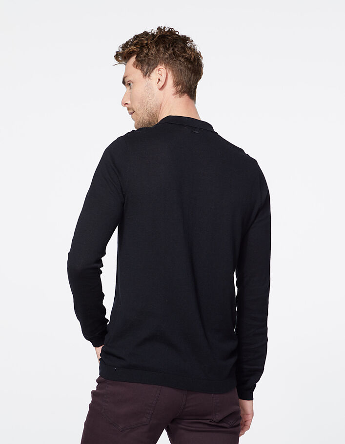 Men’s black knit long sleeve polo shirt - IKKS