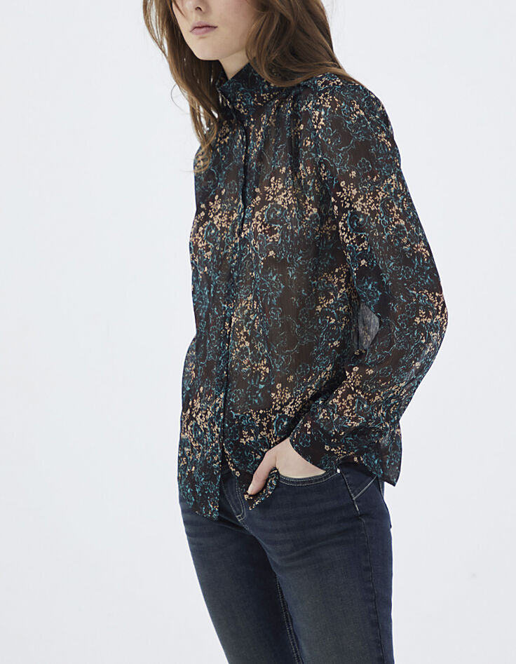 Damenbluse aus Voilechiffon mit geblümtem Arabeskenprint-2