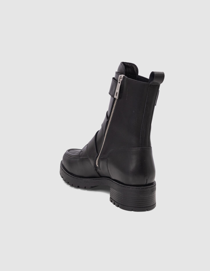 Women's black leather 3 buckle rangers boots-3