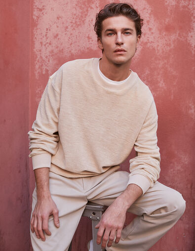 Sweat beige coton bio en éponge Homme - IKKS