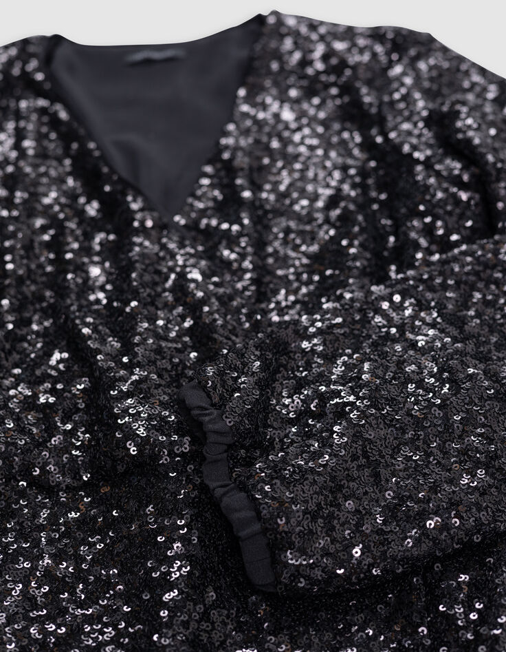 Women's black sequin-embroidered wrap dress-6