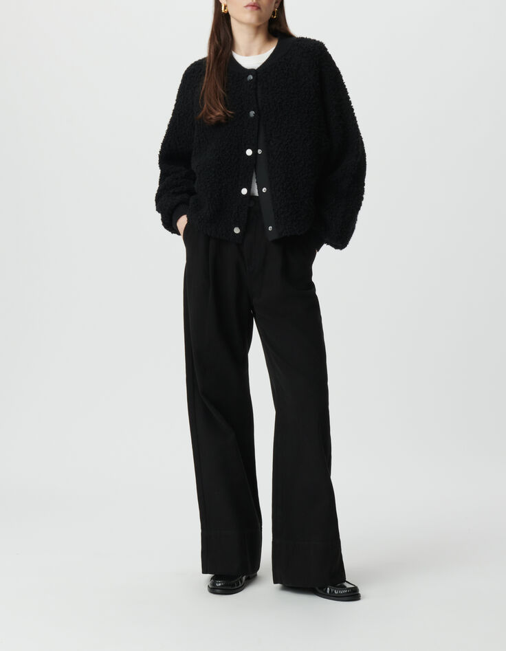 Women&rsquo;s black bouclette knit cardigan-1