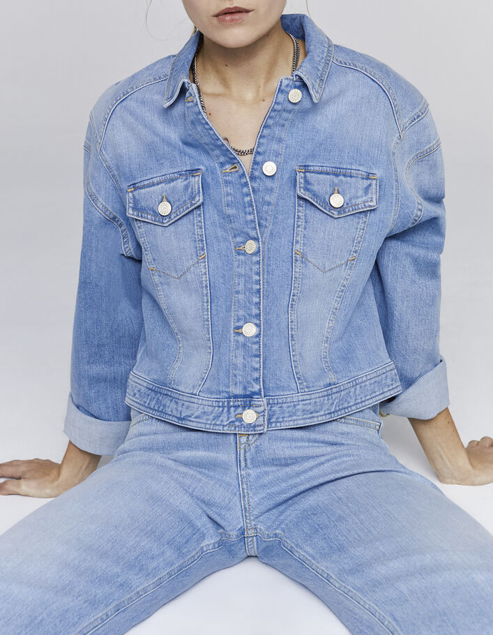 Oversized jeansjasje detail epauletten en zakken dames-1