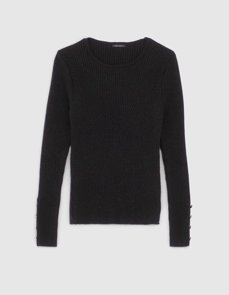 Women’s black fine knit sweater with buttoned cuffs-9