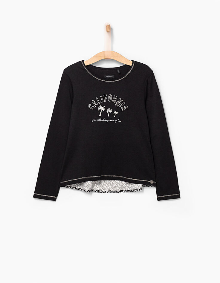 Camiseta negra detrás estampado corazones niña-2