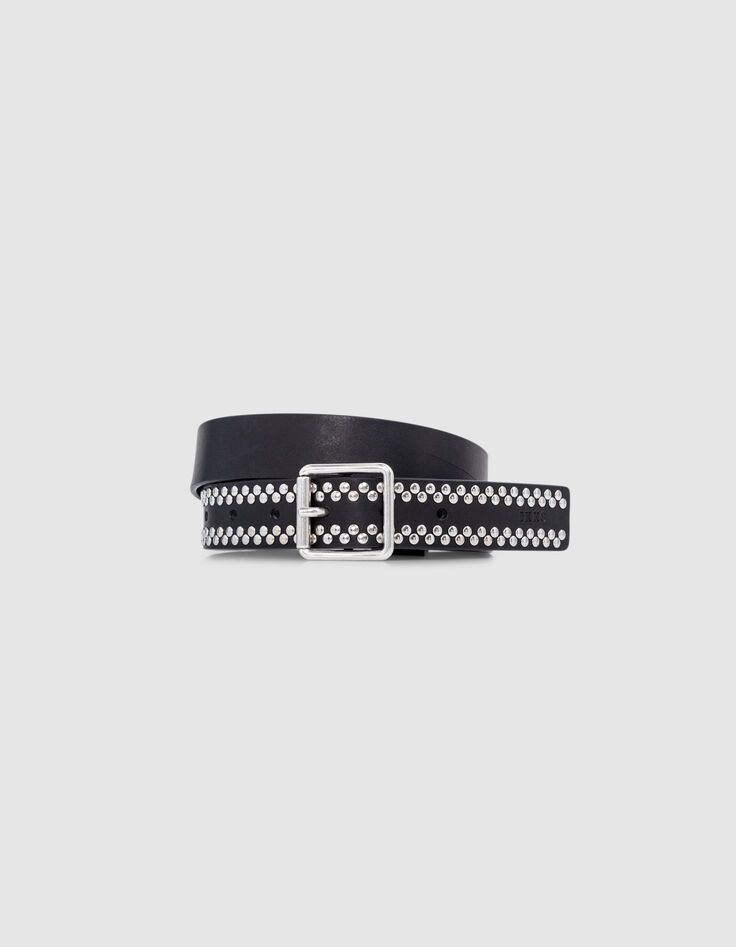 Women's black leather studded belt-1