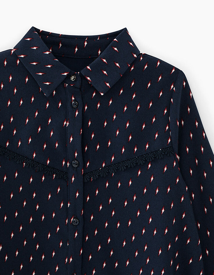 Robe-chemise navy imprimé éclairs fille-3
