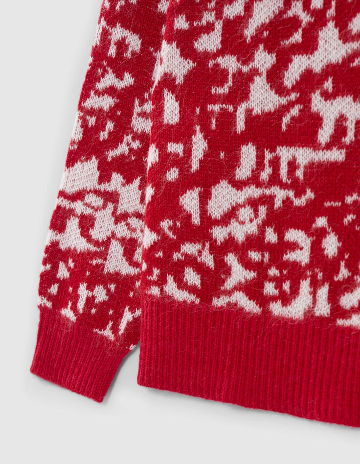 Rode gebreide trui jacquard tagmotief Dames-5