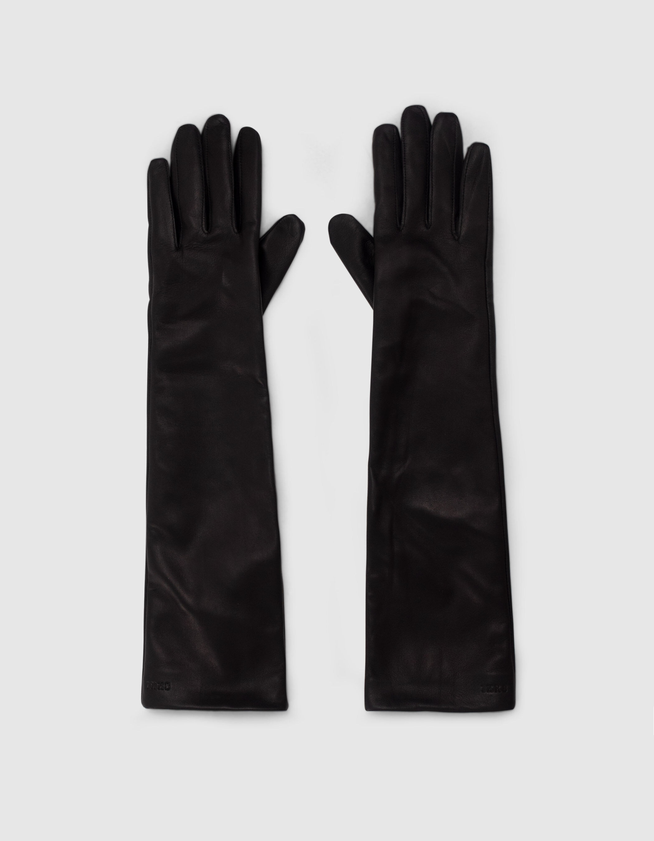 Women s black leather long gloves IKKS