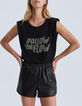 Women&rsquo;s black studded biker-style shorts-2