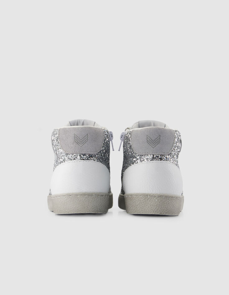 Dames sneakers met hoge top in wit leer en lovertjes-4