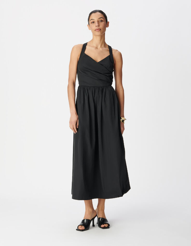 Robe chic &agrave; bretelles noire en taffetas Femme-1