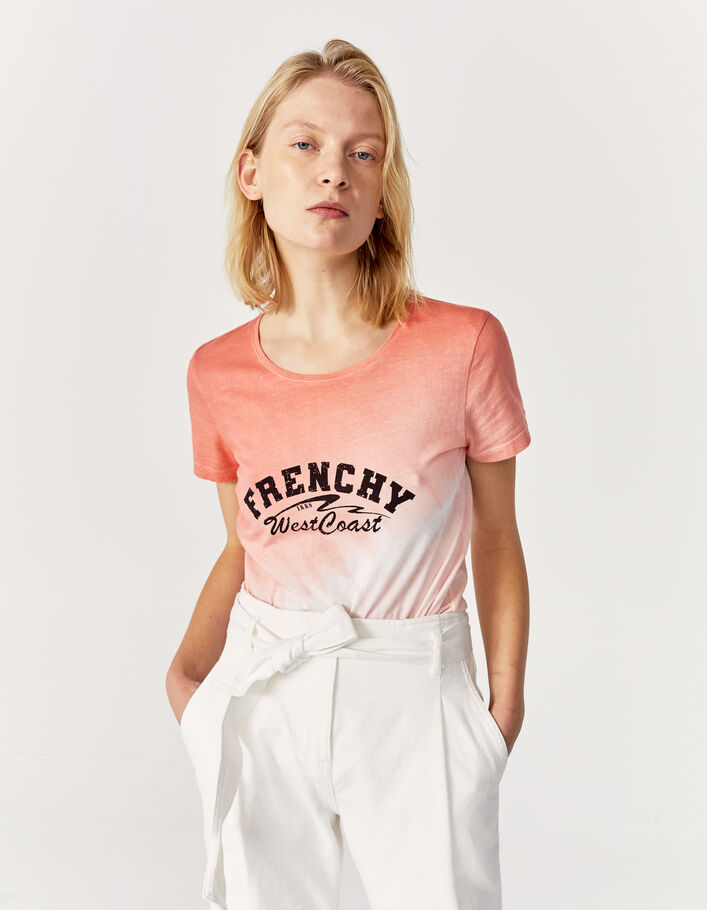 Pfirsichrotes Damen-T-Shirt  mit Tie-and-Dye-Effekt-2