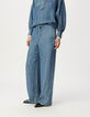 Jogpant large bleu taille élastiquée Femme-2
