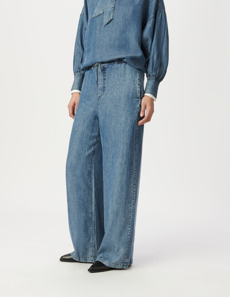 Jogpant large bleu taille élastiquée Femme-2 Jogpant large bleu taille élastiquée Femme-2