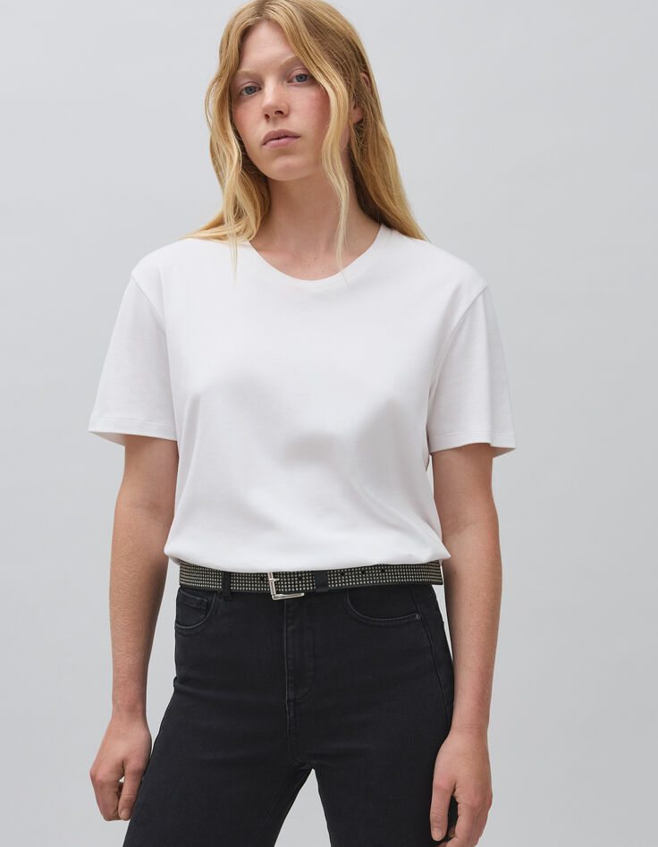 Cintur&oacute;n negro de piel con micro tachuelas para mujer-5