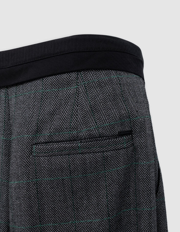 Women's black herringbone check suit pants-5