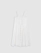 Robe fines bretelles beige à smocks fille-4
