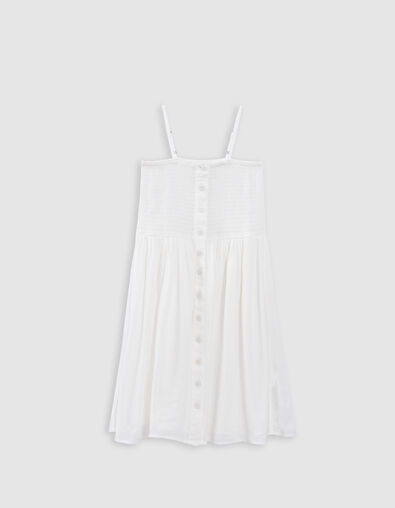 Beiges M&auml;dchenkleid mit schmalen Tr&auml;gern und Smocks - IKKS