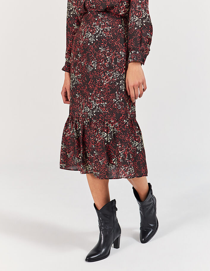 Falda midi floral volante mujer