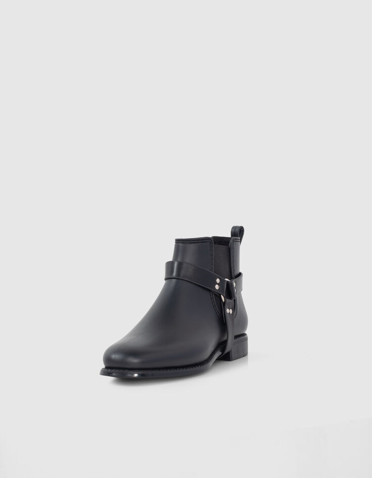 Schwarze Chelsea-Damengummistiefel mit Biker-Schnalle-6