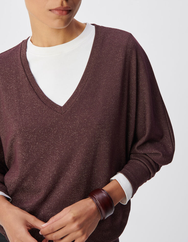 Bordeaux T-shirt lurex vleermuismouwen Dames-4