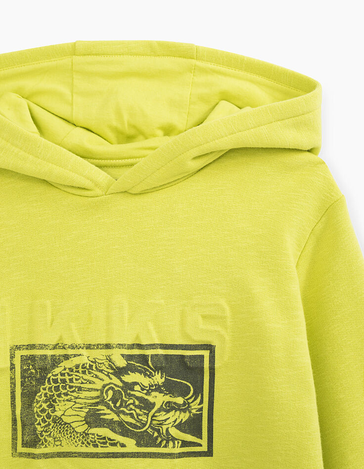 Sweat vert fluo IKKS relief et tête de dragon garçon-2