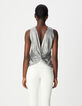 Zilverkleurig mouwloos T-shirt met strik dames-5