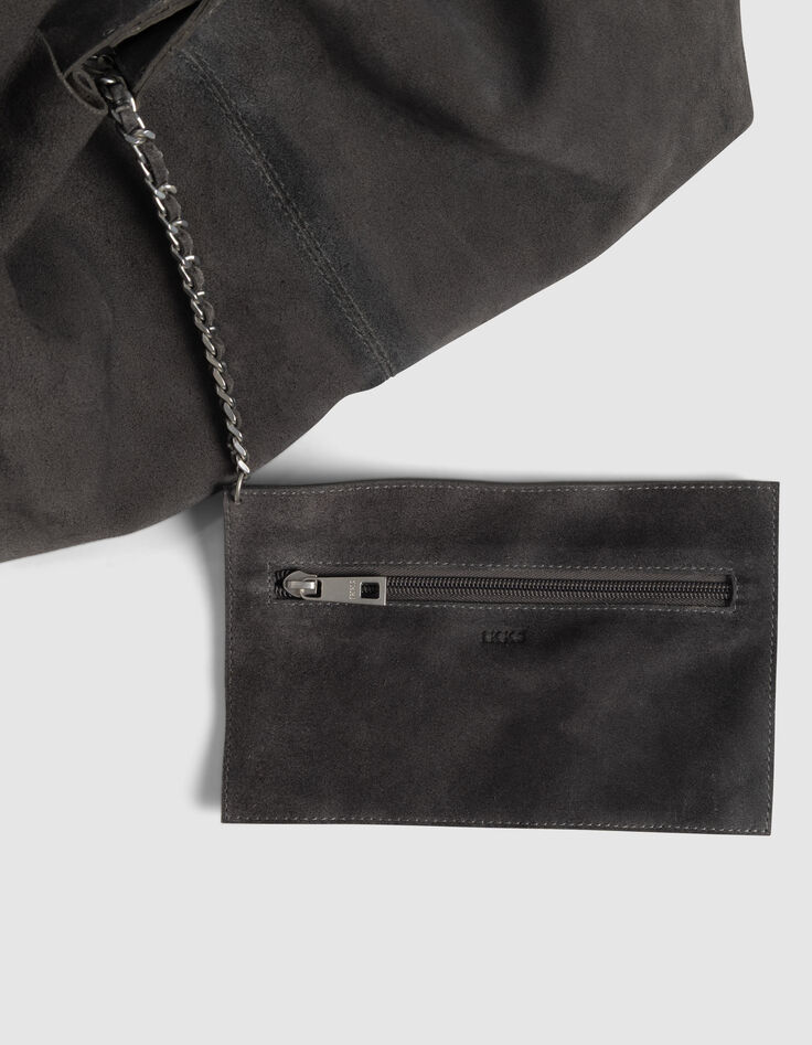 Sac Hobo gris cuir velours souple Femme-4