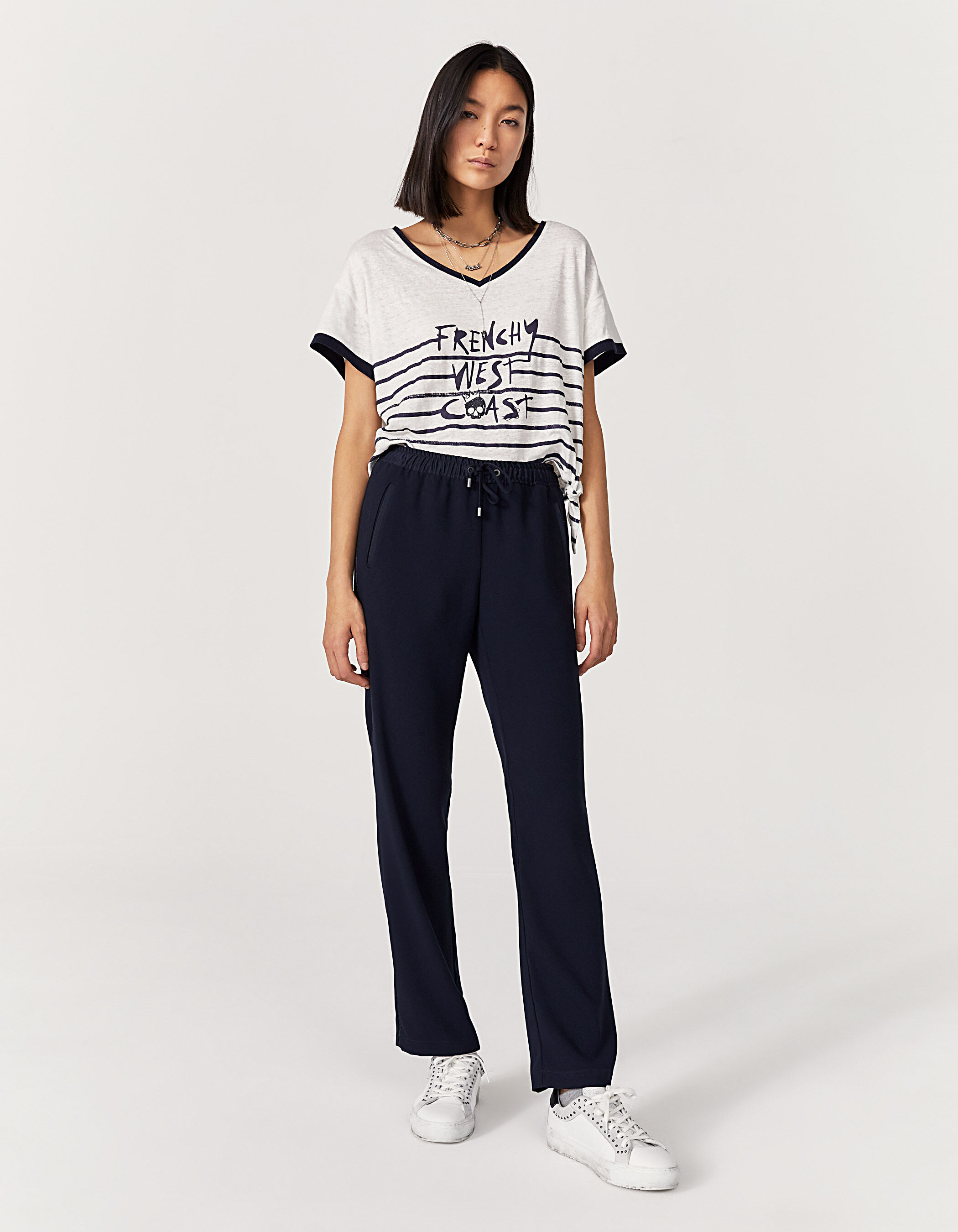 Pantalon droit online bleu marine femme