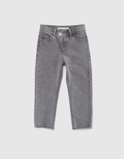 Jean SLIM gris zip asymétrique et bas frangés fille - IKKS