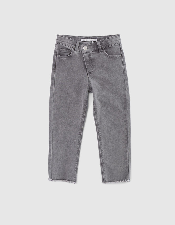 Graue SLIM-Mädchenjeans mit asymmetrischem Reißverschluss-1