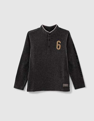 Polo gris chin&eacute; anthracite &agrave; dos matelass&eacute; gar&ccedil;on  - IKKS