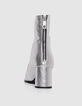 Women's silver leather zipped heeled boots-3