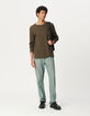 Men’s khaki organic cotton Essential long-sleeve T-shirt-1
