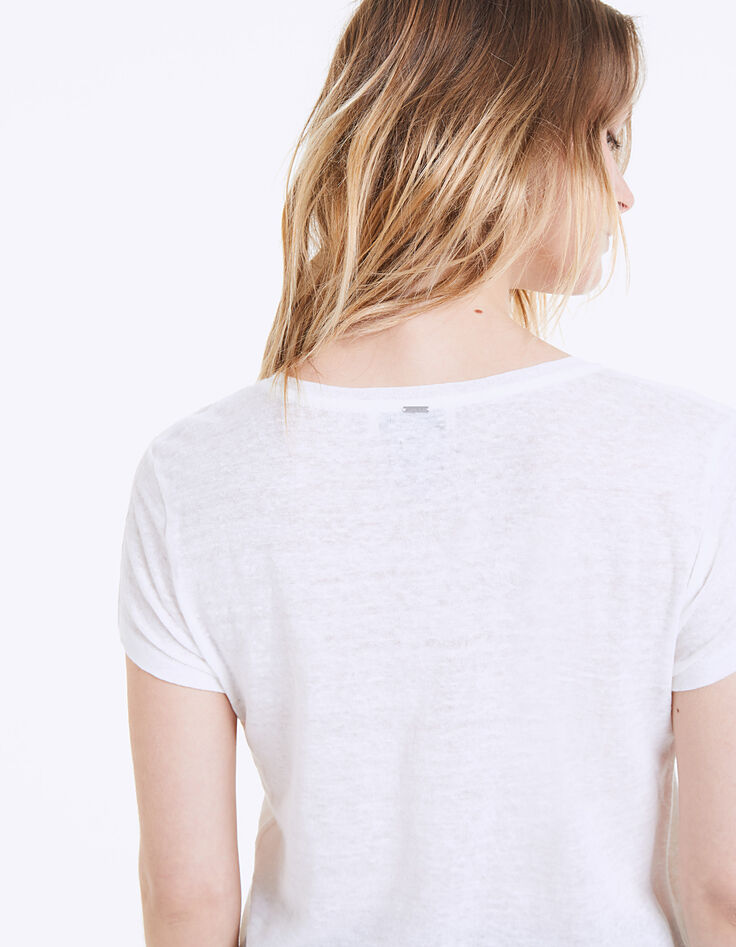 Weißes Damen-T-Shirt aus Leinen mit I love LA-Schriftzug-6