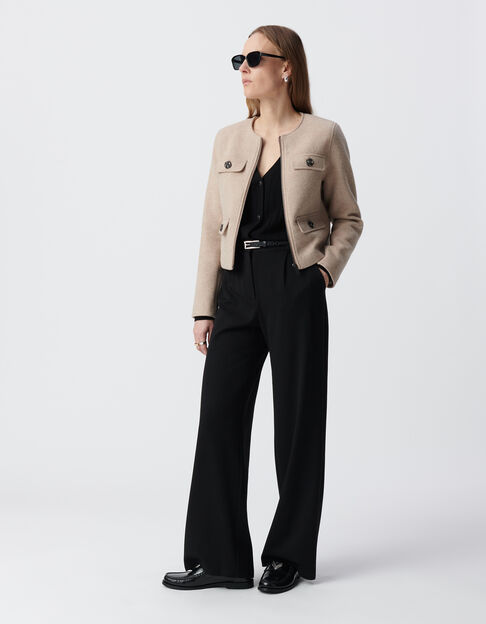 Rechte beige wollen damesjas met strass-knopen - IKKS