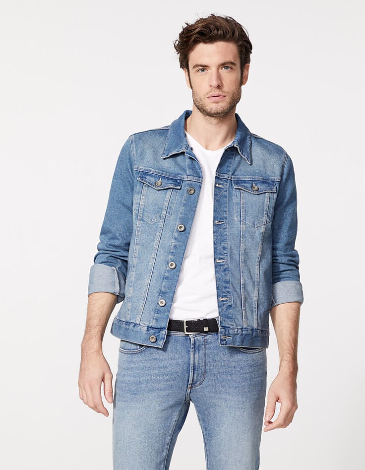 Men’s sky blue denim jacket, removable hood-6