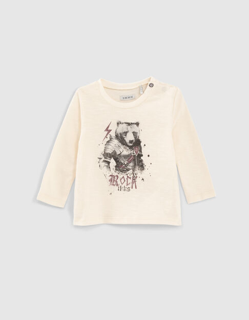 T-shirt écru coton bio ours-chevalier bébé garçon - IKKS