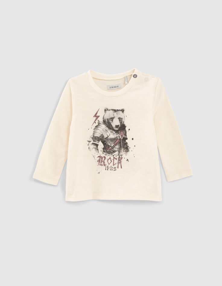 Baby boys’ ecru bear-knight organic cotton T-shirt-1
