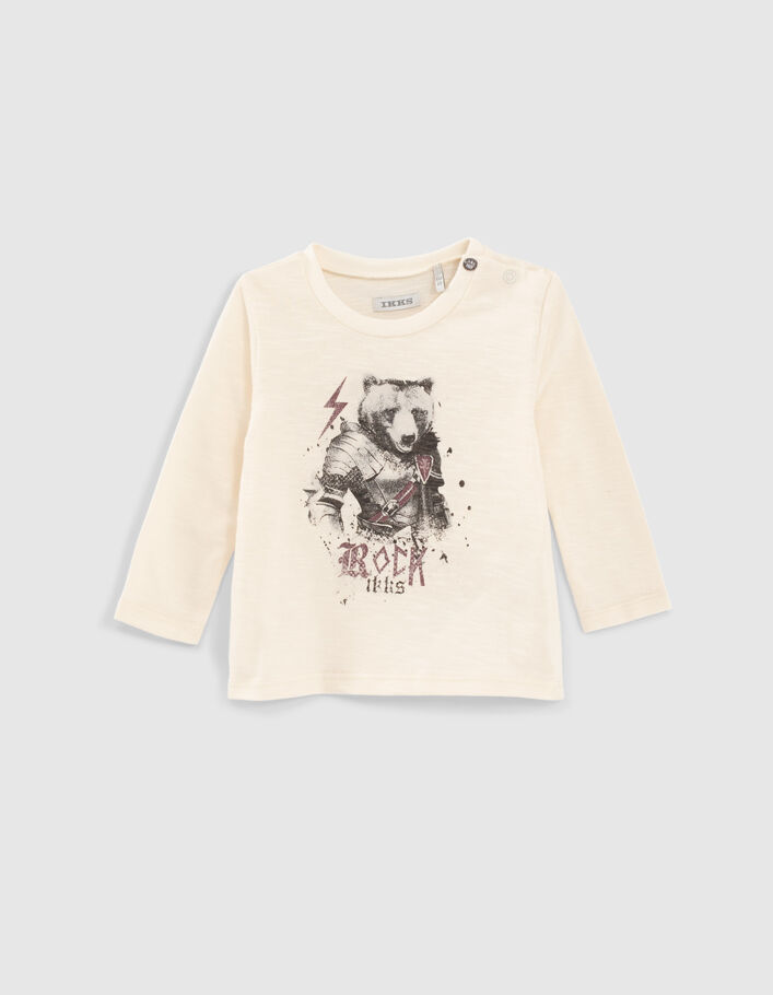 T-shirt écru coton bio ours-chevalier bébé garçon-1