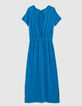 Robe midi en cupro viscose bleu ouverture dos femme-4